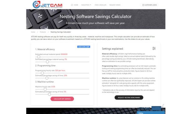 JETCAM launches free nesting software savings calculator